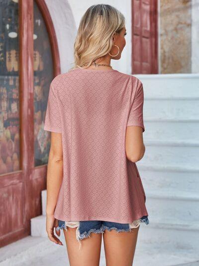 Eyelet Open Front Short Sleeve Cover Up - Chic Yana's Fashion