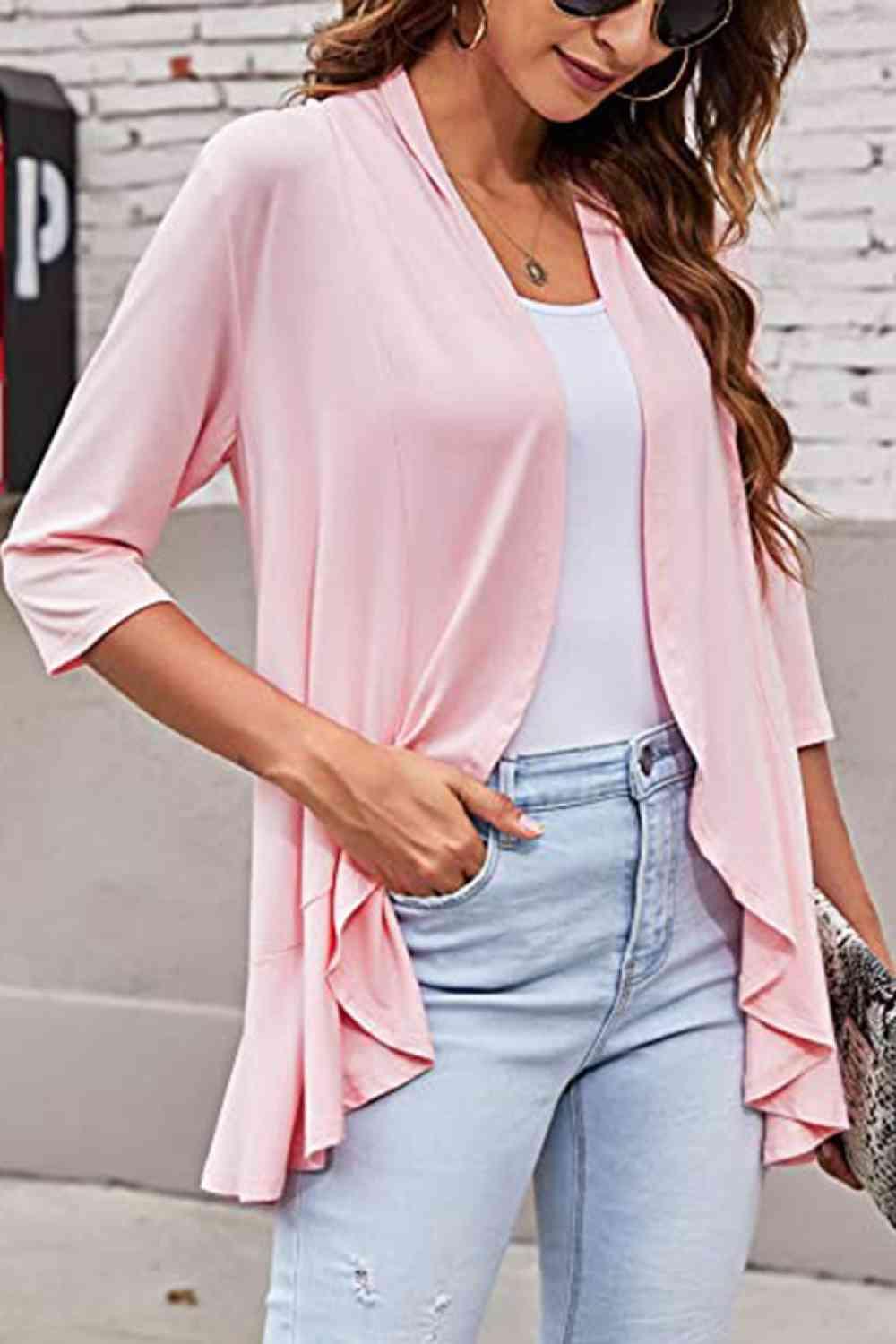 Open Front Ruffle Trim Cardigan - Chic Yana's Fashion