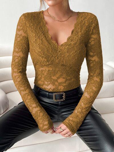 V Neck Long Sleeve Lace Top - Chic Yana's Fashion
