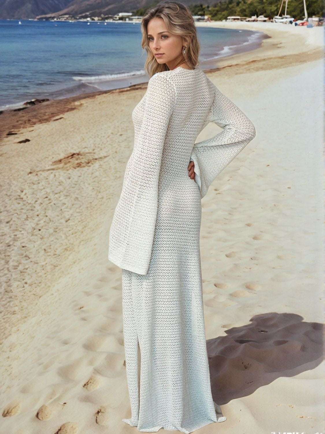 Slit Plunge Flare Sleeve Cover Up Dress - Stylish and Trendy Women's Fashion from Chic Yana's Fashion