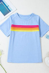 Striped Round Neck Short Sleeve T Shirt - Chic Yana's Fashion