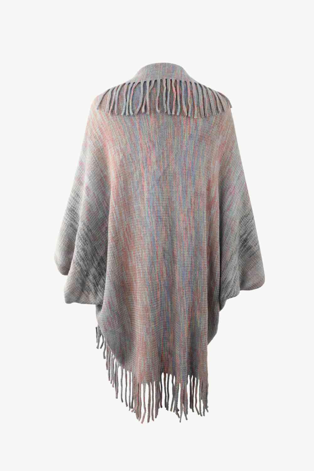 Multicolored Fringe Trim Poncho - Chic Yana's Fashion