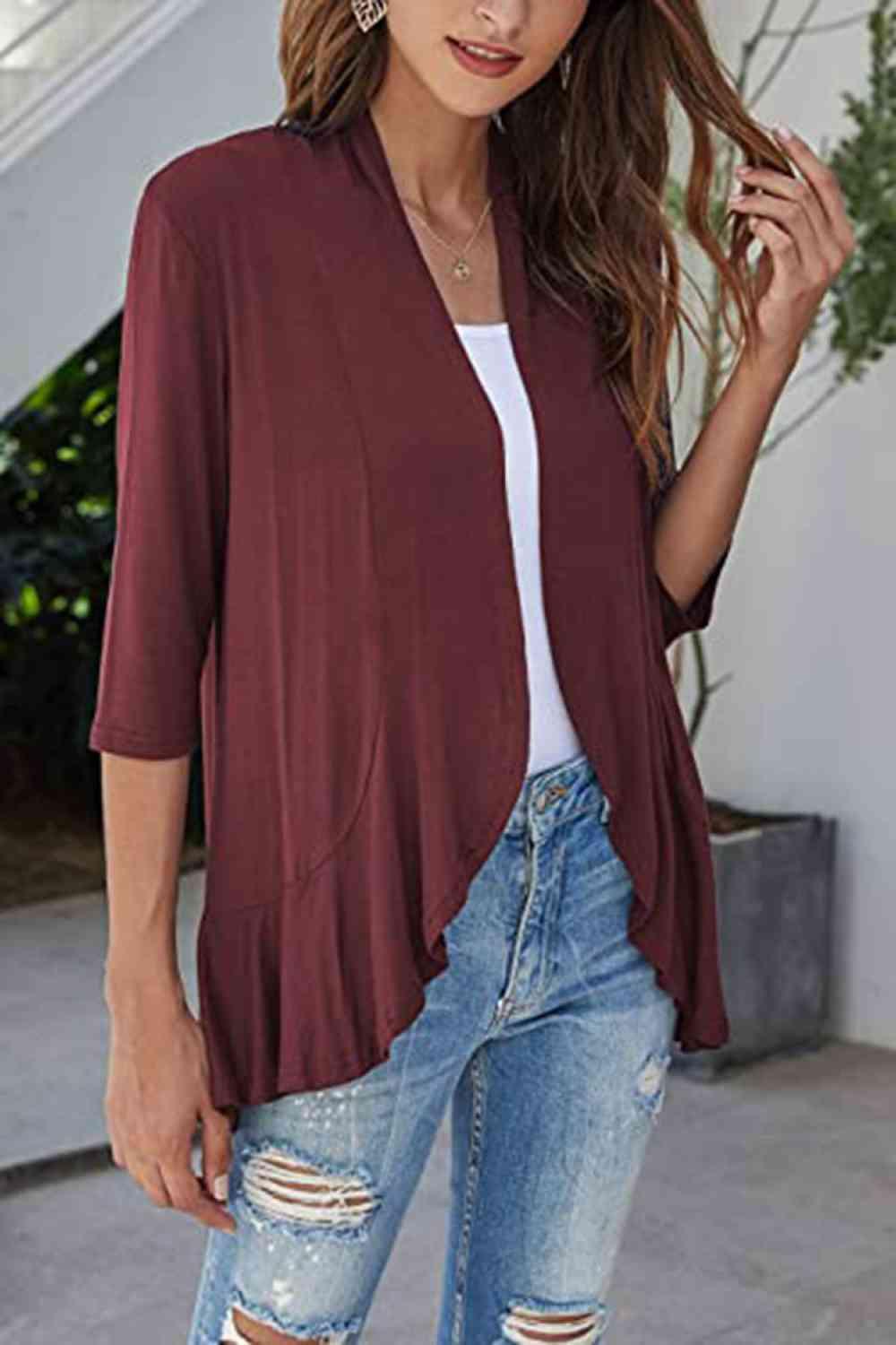 Open Front Ruffle Trim Cardigan - Chic Yana's Fashion