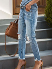 Distressed Raw Hem Jeans With Pockets - Chic Yana's Fashion