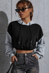 Perfee Contrast Long Sleeve Cropped Hoodie - Chic Yana's Fashion