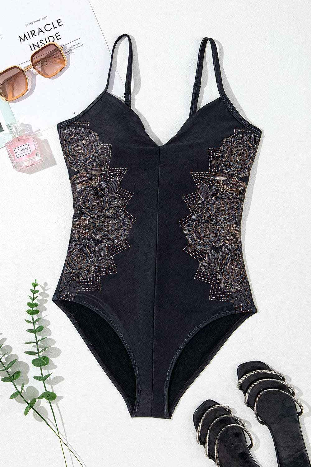 Embroidered V Neck One Piece Swimwear - Stylish and Trendy Women's Fashion from Chic Yana's Fashion