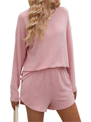 Double Take Round Neck Long Sleeve Top and Shorts Set - Shop Now at Chic Yana's Fashion