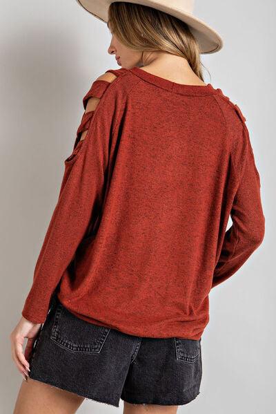 Cutout Round Neck Long Sleeve Top - Chic Yana's Fashion