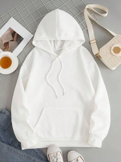 Drawstring Dropped Shoulder Hoodie - Chic Yana's Fashion