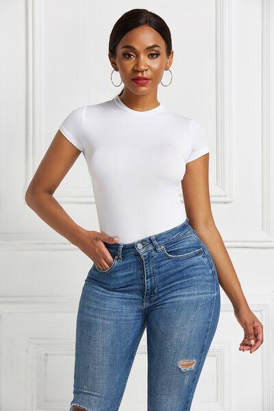 Round Neck Short Sleeve Bodysuit - Chic Yana's Fashion