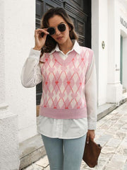 Geometric V Neck Sweater Vest - Chic Yana's Fashion