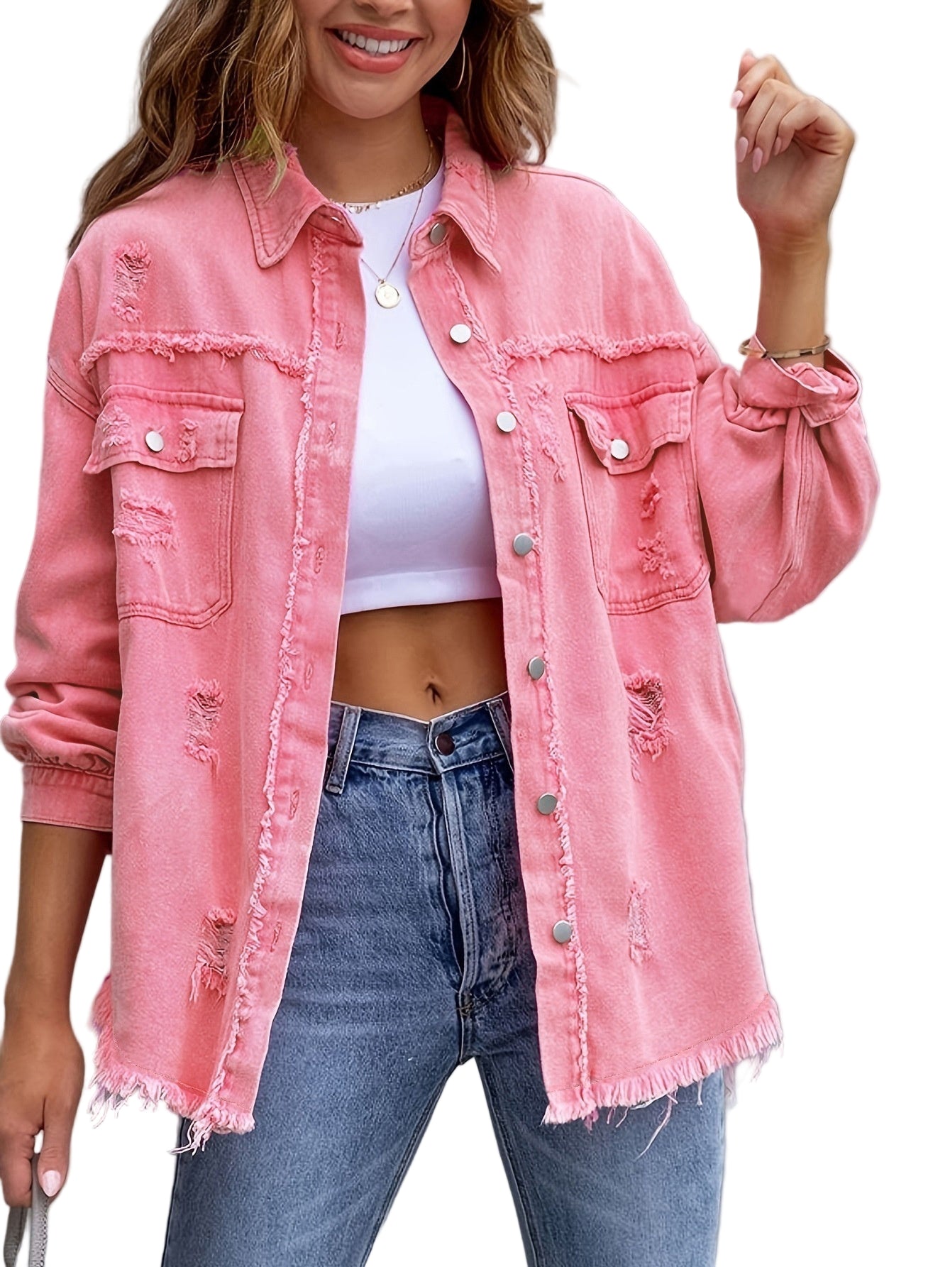 Ripped Shirt Jacket for Women — Spring, Fall — Chic Yana Fashion
