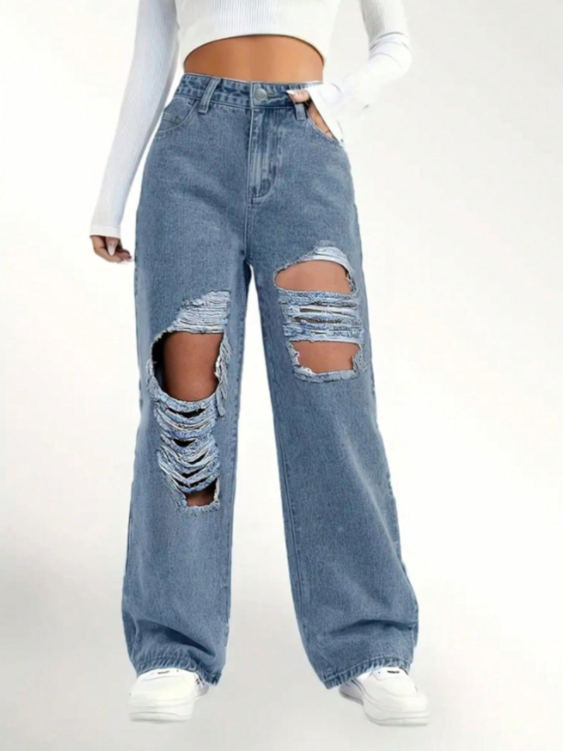 Buy Distressed Wide Leg Jeans Online - Stylish & Comfortable | Chic Yana's Fashion