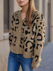 Modern and sleek, the Leopard V-Neck Button Up Cardigan enhances any wardrobe effortlessly.