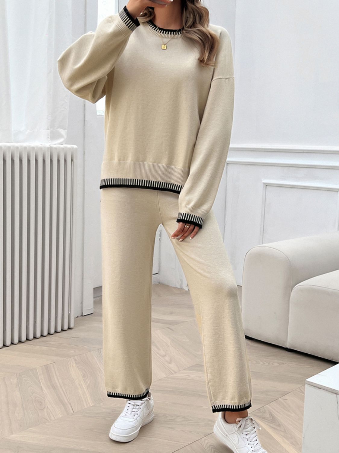 Devine Round Neck Dropped Shoulder Top and Pants Sweater Set – Chic Yana’s Fashion