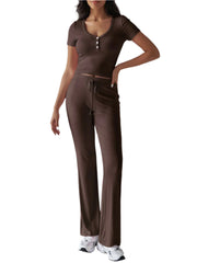 Devine Short Sleeve Top and Drawstring Pants Set - Shop Now at Chic Yana's Fashion