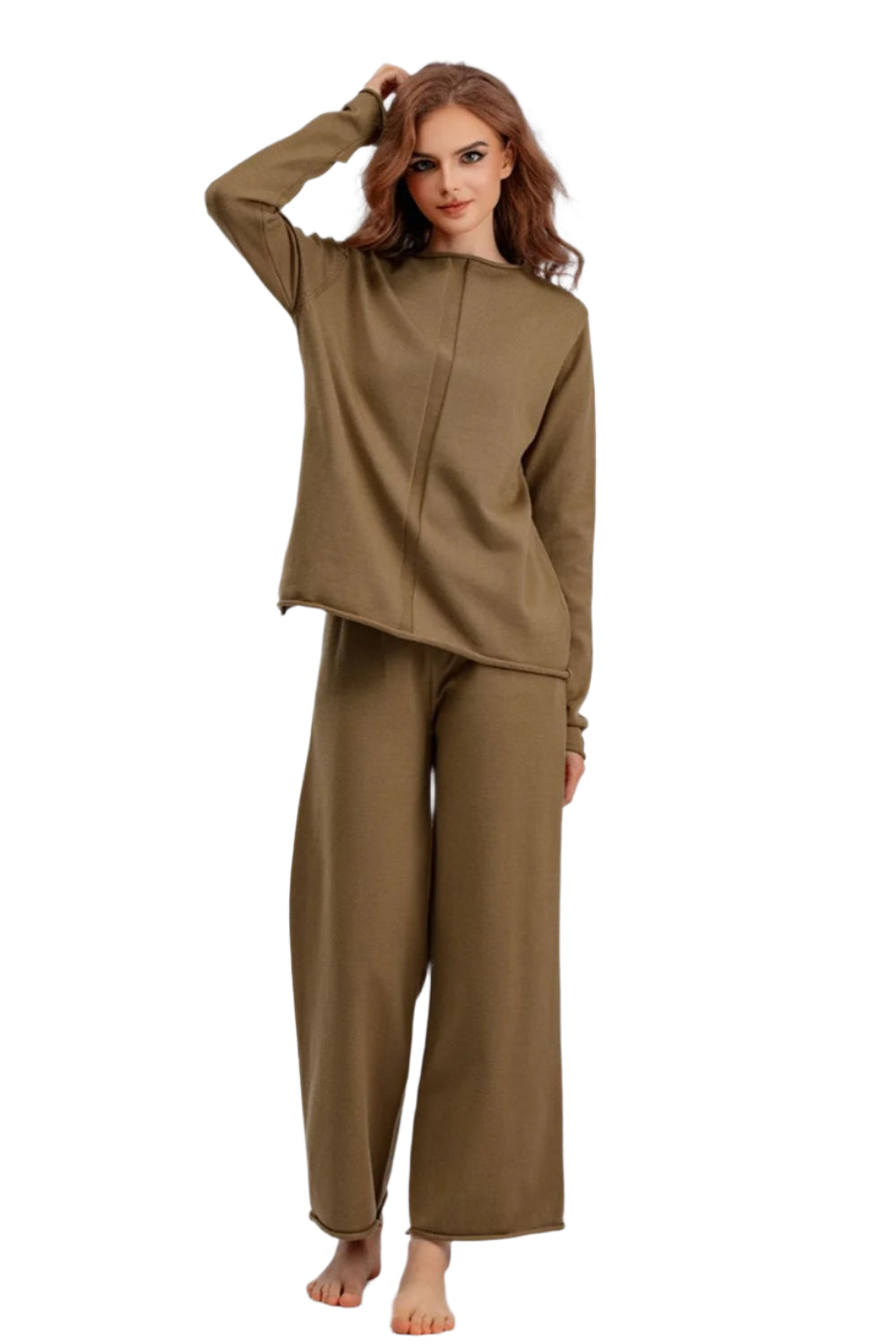 Basic Bae Rolled Round Neck Top and Pants Sweater Set - Shop Now at Chic Yana's Fashion