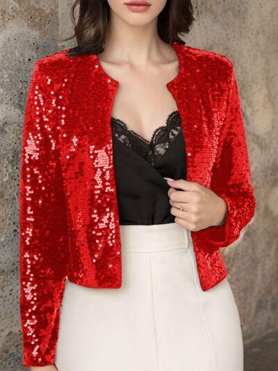 Full Size Sequin Open Front Cropped Jacket - Chic Yana's Fashion