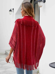 Fringe Detail Open Front Poncho - Chic Yana's Fashion