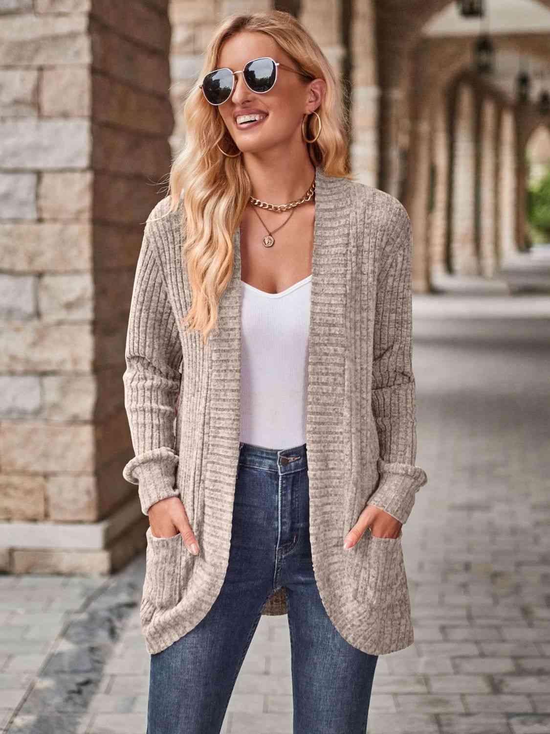 Open Front Cardigan With Pockets - Chic Yana's Fashion