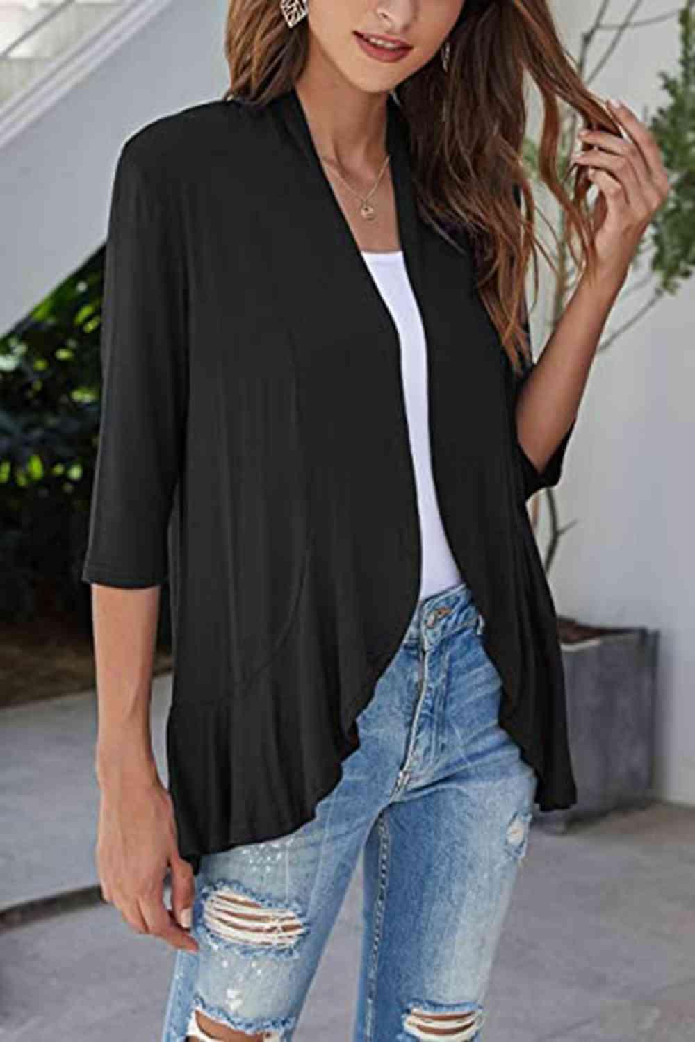 Open Front Ruffle Trim Cardigan - Chic Yana's Fashion