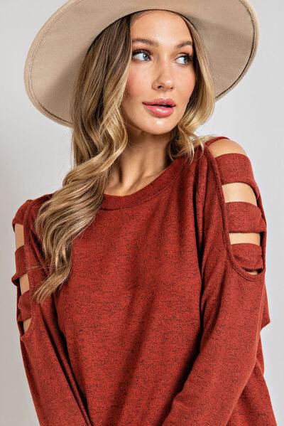 Cutout Round Neck Long Sleeve Top - Chic Yana's Fashion