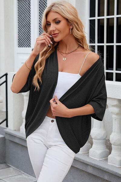 Eyelet Open Front Half Sleeve Cardigan - Chic Yana's Fashion