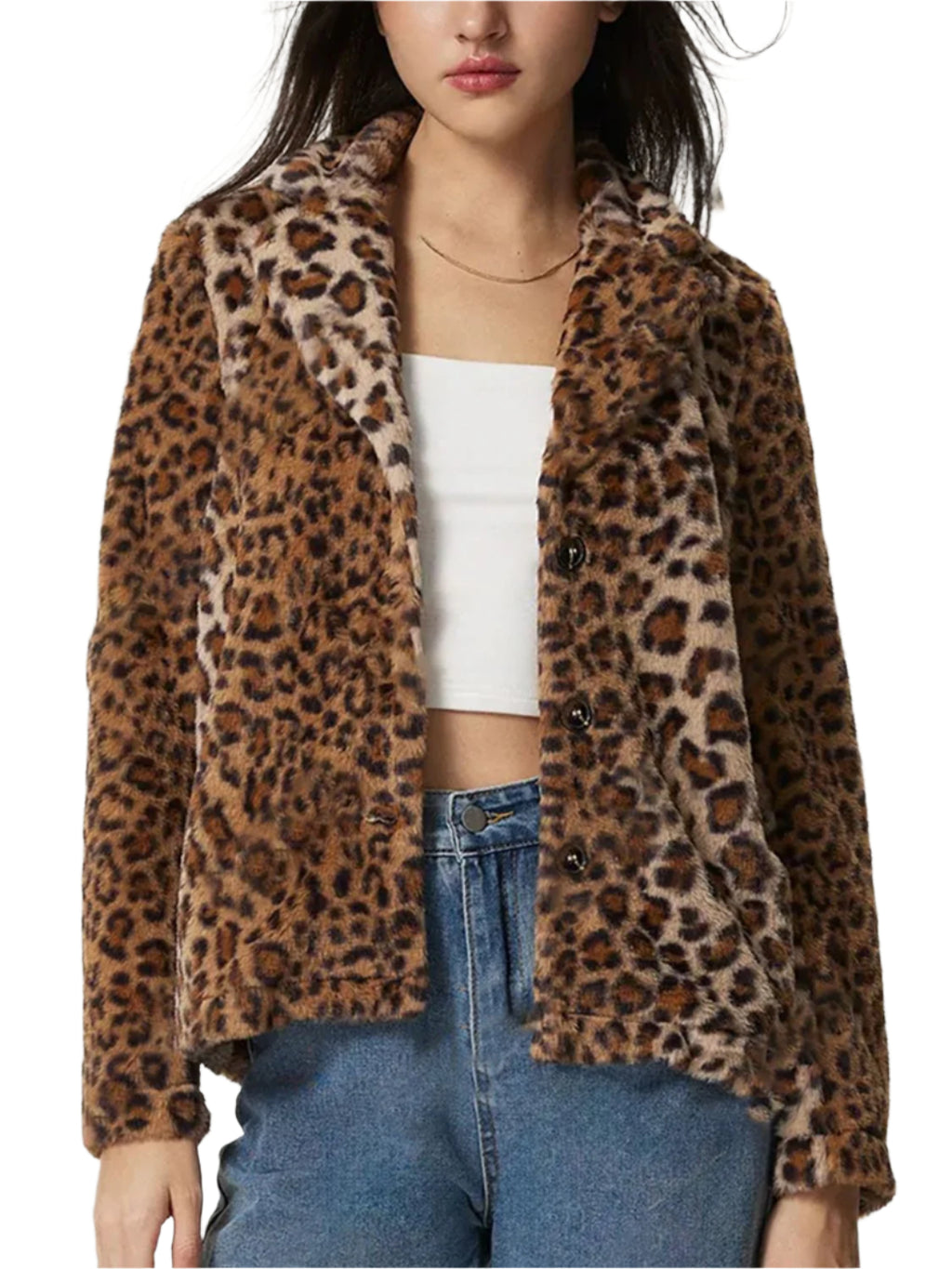 Modern and sleek, the Fuzzy Leopard Collared Neck Jacket enhances any wardrobe effortlessly.