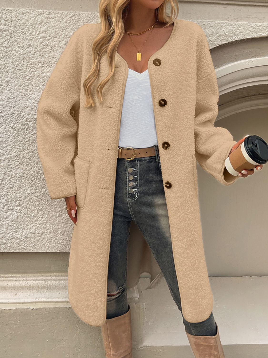 Devine Button Up Long Sleeve Coat - Chic Yana’s Fashion