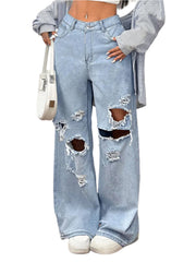 Buy Distressed Wide Leg Jeans with Pockets Online - Stylish & Comfortable | Chic Yana's Fashion