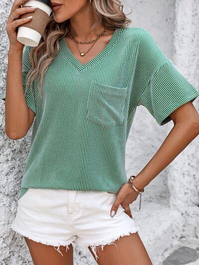 Mandy V Neck Dropped Shoulder T Shirt - Chic Yana's Fashion