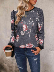 Perfee Floral Round Neck Raglan Sleeve Sweatshirt - Chic Yana's Fashion