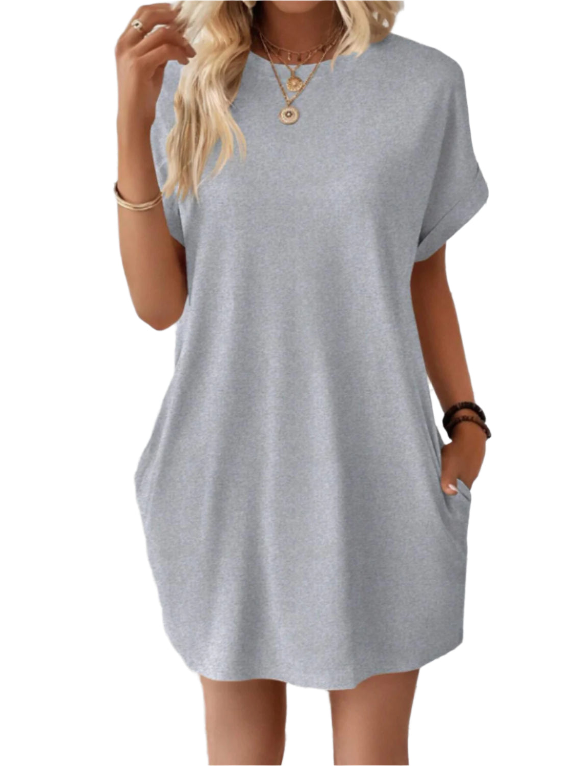 Round Neck Short Sleeve Mini Tee Dress with Pockets - High-Quality Fashion | Chic Yana