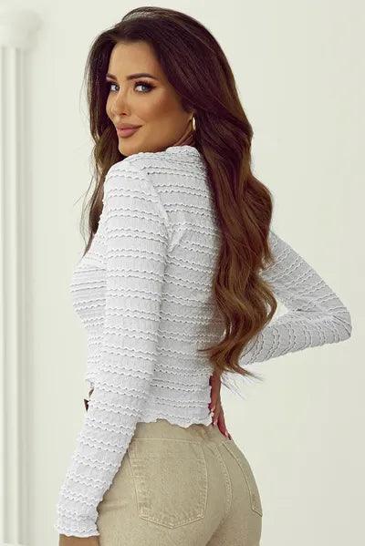 Textured Round Neck Long Sleeve Top - Chic Yana's Fashion