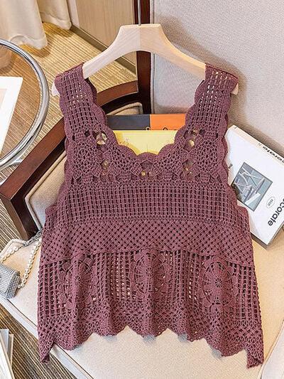 Openwork Scoop Neck Tank - Chic Yana's Fashion