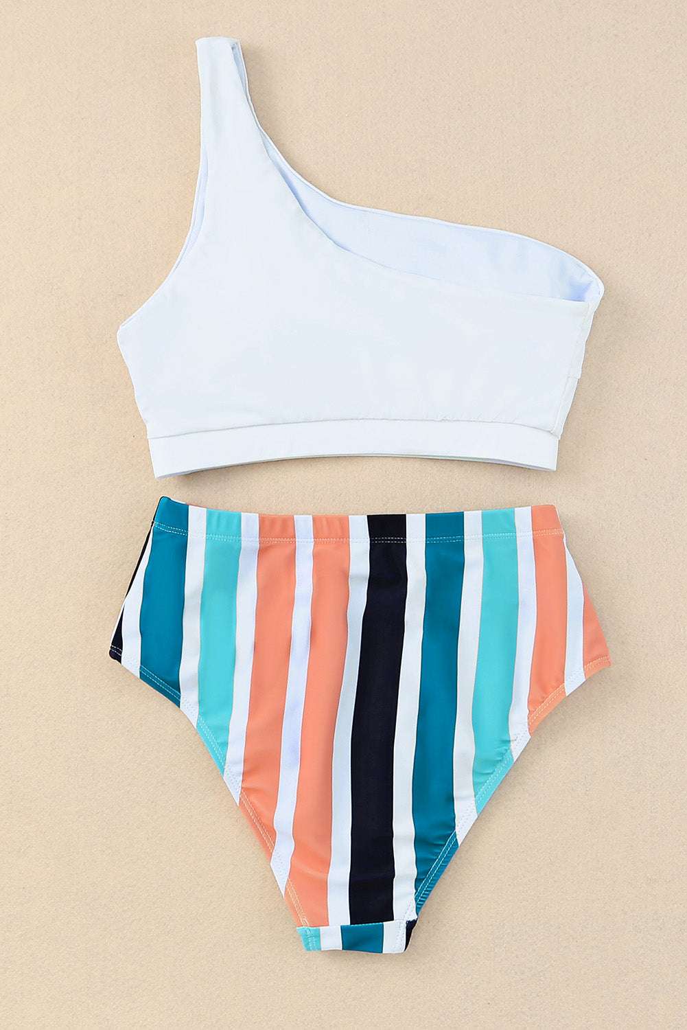 Striped One Shoulder Two Piece Swim Set - Stylish and Trendy Women's Fashion from Chic Yana's Fashion