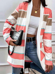 Shiny Striped Open Front Longline Cardigan - Chic Yana's Fashion