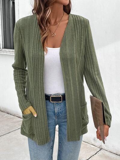 Pocketed Open Front Long Sleeve Cardigan - Chic Yana's Fashion