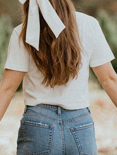 Bow Round Neck Short Sleeve T Shirt - Chic Yana's Fashion