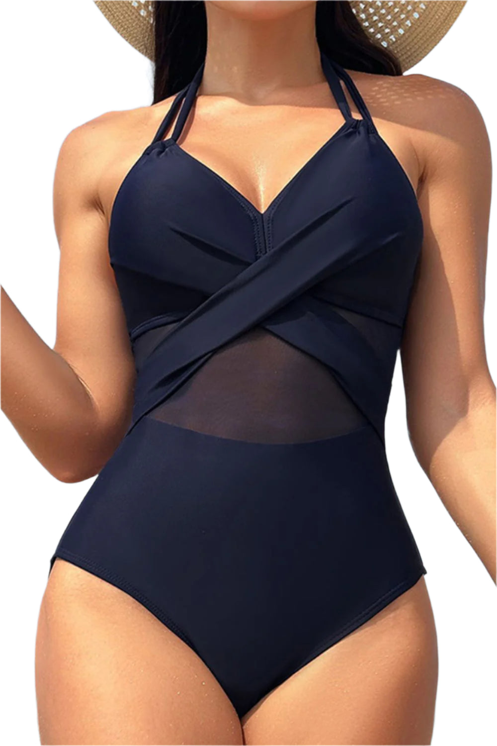 Crisscross Halter Neck One Piece Swimwear - Stylish and Trendy Women's Fashion from Chic Yana's Fashion