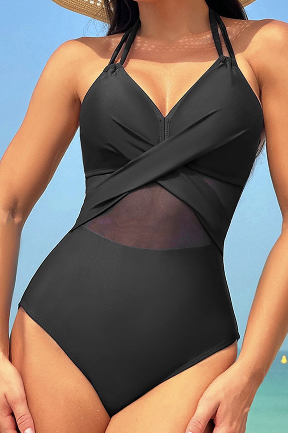 Crisscross Halter Neck One Piece Swimwear - Stylish and Trendy Women's Fashion from Chic Yana's Fashion