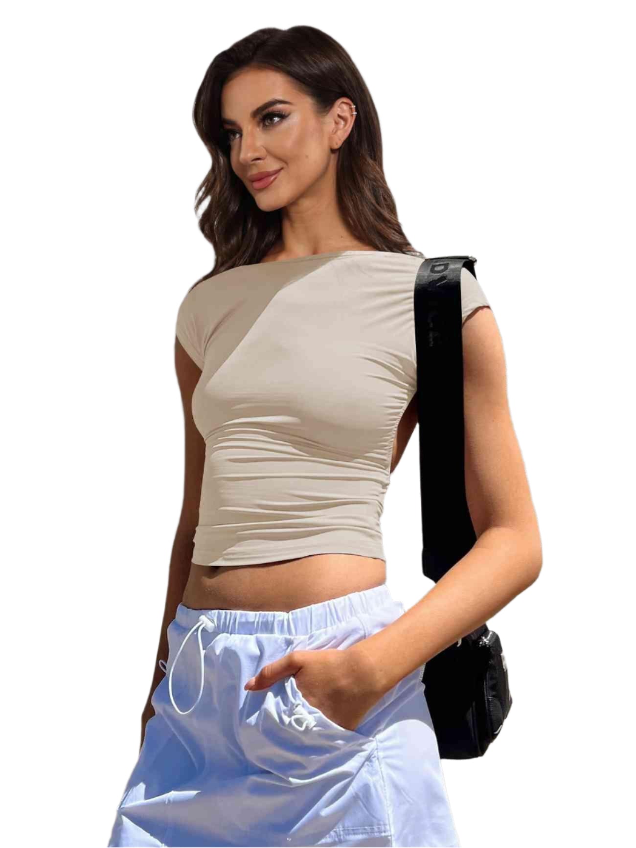 Backless Short Sleeve Cropped Blouse - Chic Yana's Fashion