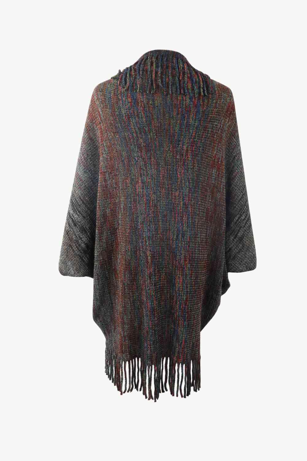 Multicolored Fringe Trim Poncho - Chic Yana's Fashion