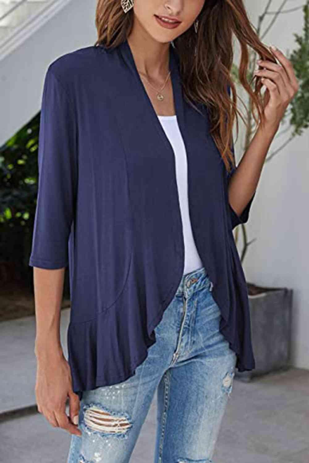 Open Front Ruffle Trim Cardigan - Chic Yana's Fashion