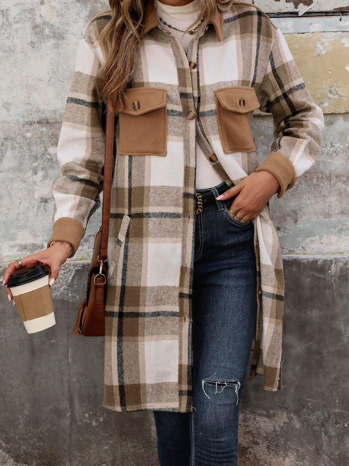 Perfee Plaid Button Up Long Sleeve Coat - Chic Yana’s Fashion