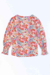 Floral Print Long Puff Sleeve Blouse - Chic Yana's Fashion