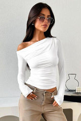 Single Shoulder Long Sleeve T Shirt - Chic Yana's Fashion