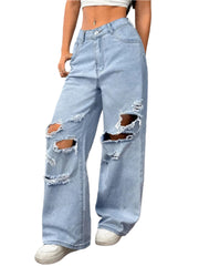 Buy Distressed Wide Leg Jeans with Pockets Online - Stylish & Comfortable | Chic Yana's Fashion