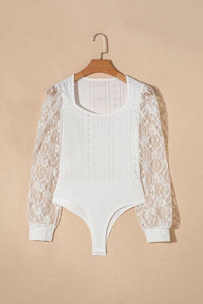 Eyelet Lace Long Sleeve Bodysuit - Chic Yana's Fashion