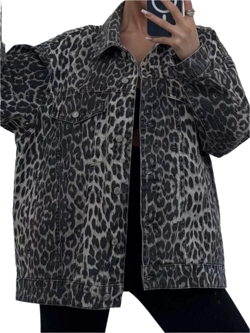 Flattering fit and modern design make the Leopard Button Up Long Sleeve Denim Top a standout piece.
